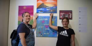 Amethyst Winkelbauer, 11, had her artwork displayed alongside luminaries including Ben Quilty and Ken Done. (ABC News: Jak Rowland)