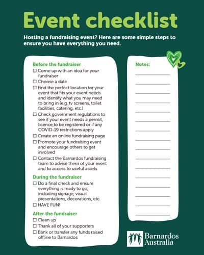 Barnardos community fundraising event checklist